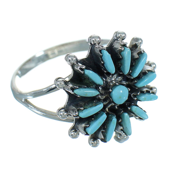 Southwest Genuine Sterling Silver Turquoise Needlepoint Ring Size 6-1/2 QX84736